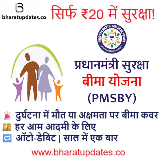 PMSBY – प्रधानमंत्री सुरक्षा बीमा योजना | ₹20 में दुर्घटना बीमा, मृत्यु एवं विकलांगता कवर